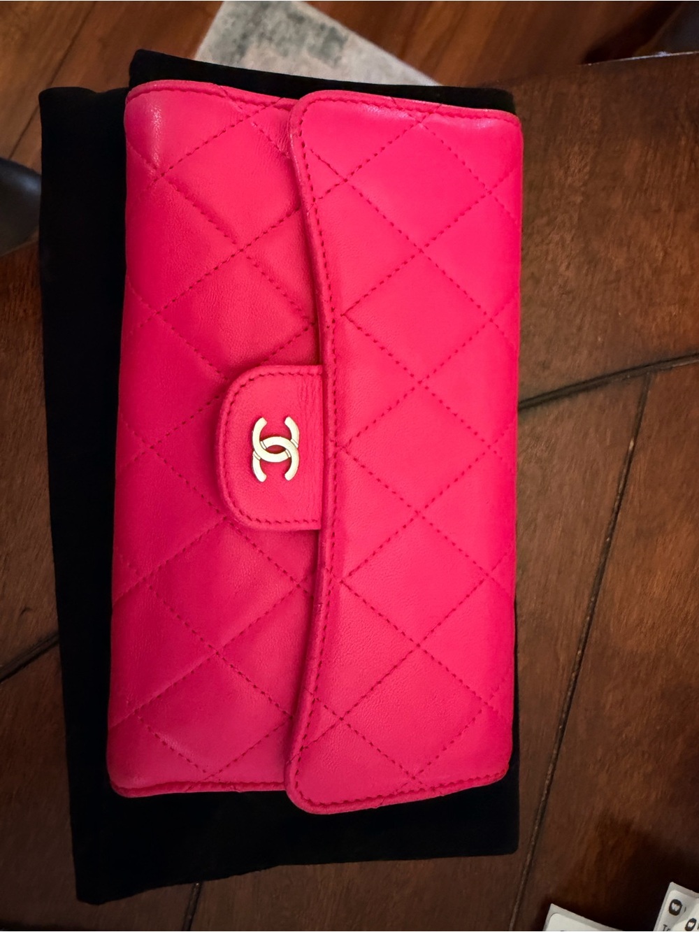CHANEL Quilted Wallet in Fuchsia Pink with CC Logo